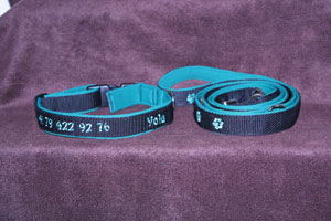 schwarzes Gurtband, Neopren waldgrün, Stickfaden meliert